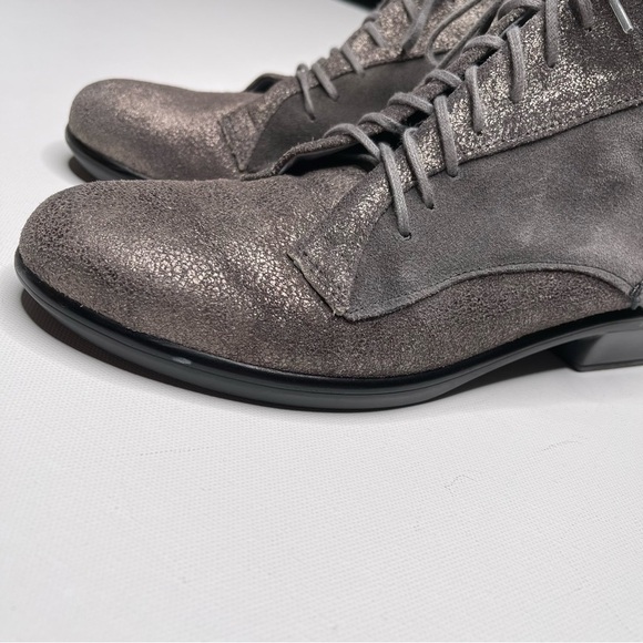 Naot Mistral Boots Ankle Booties Suede Grey Silver Block Heel Lace Up Neutral 38 - Picture 4 of 15